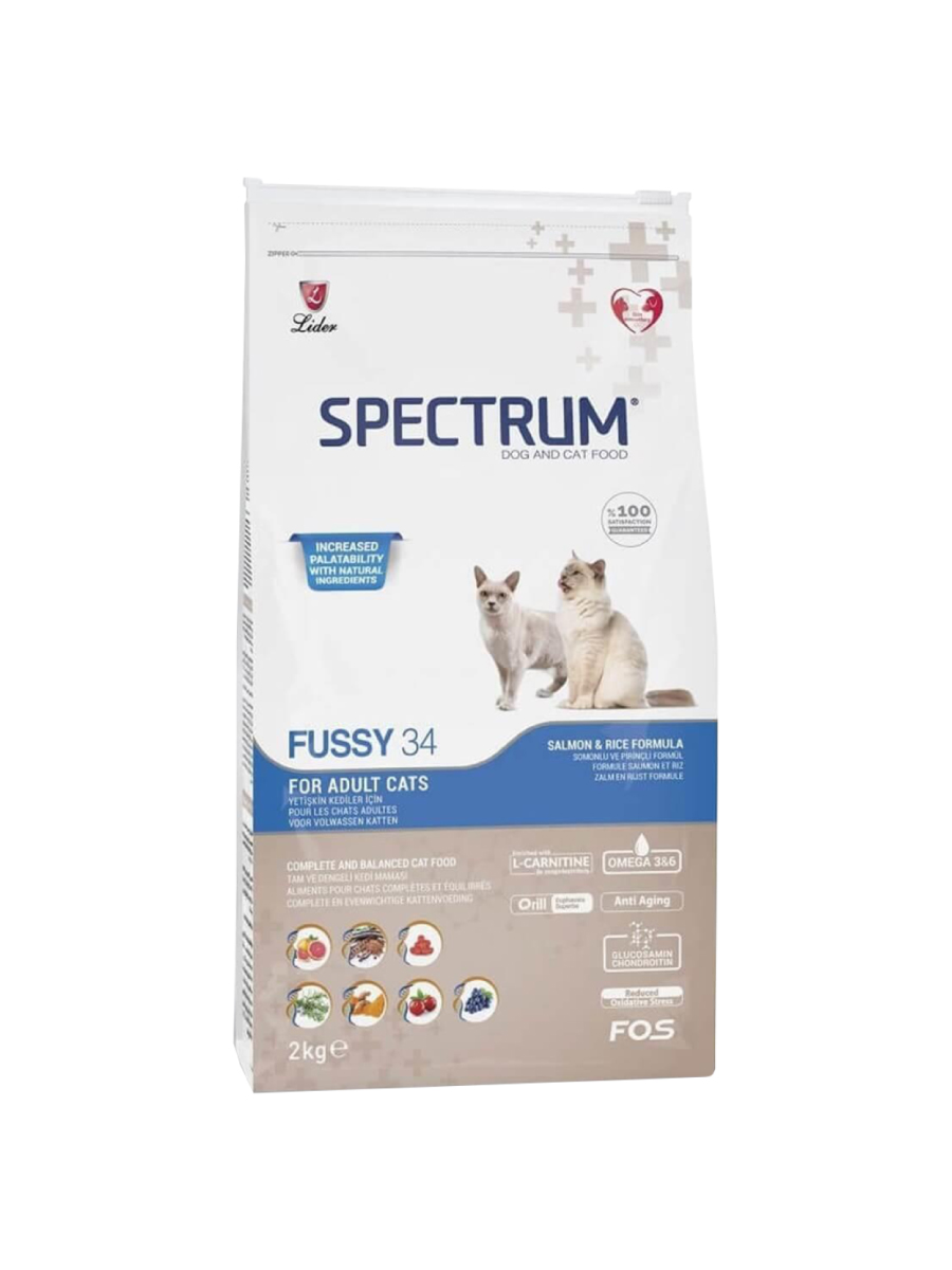 Товар: Spectrum Fussy34 Для взрослых кошек - Лосось и рис 2кг
