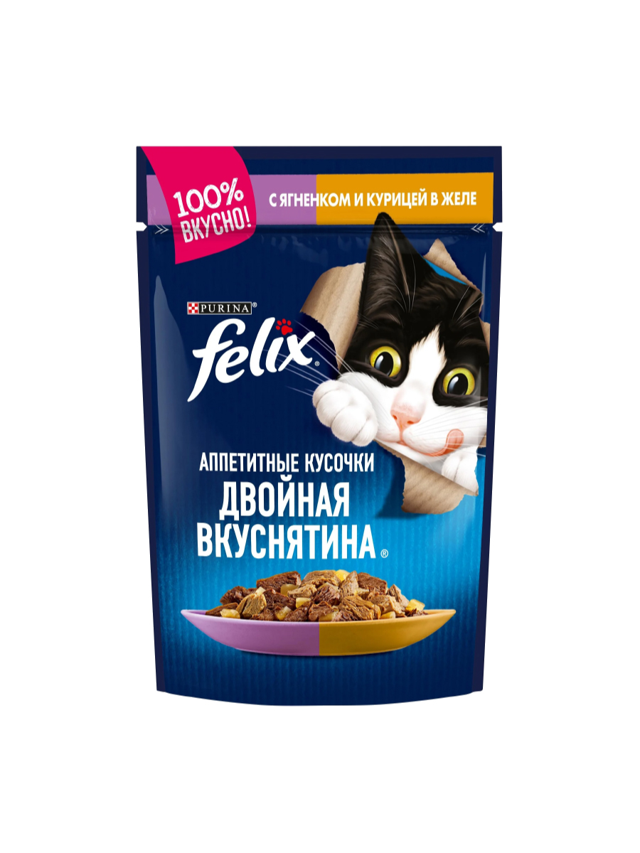 Товар: Felix Для взрослых кошек Ягненок и курица желе 85г