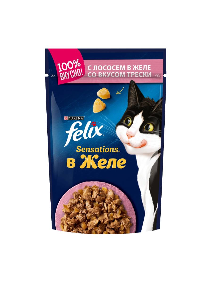 Товар: Felix Для взрослых кошек Лосось желе со вкусом трески 85г