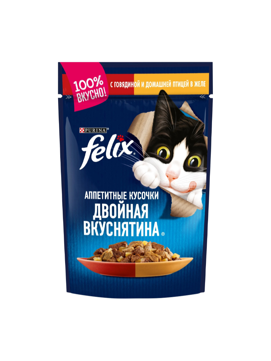 Товар: Felix Для взрослых кошек Говядина и домашняя птица желе 85г