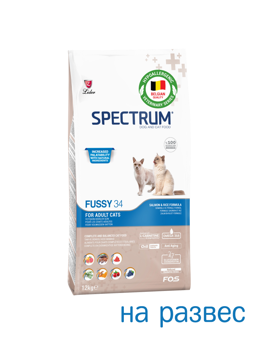 Товар: Spectrum Fussy34 Для взрослых кошек - Лосось и рис 1кг на развес