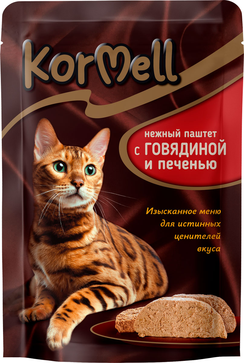 Товар: Влажный корм для кошек \"Kormell\" нежный паштет с говядиной и печенью 75гр