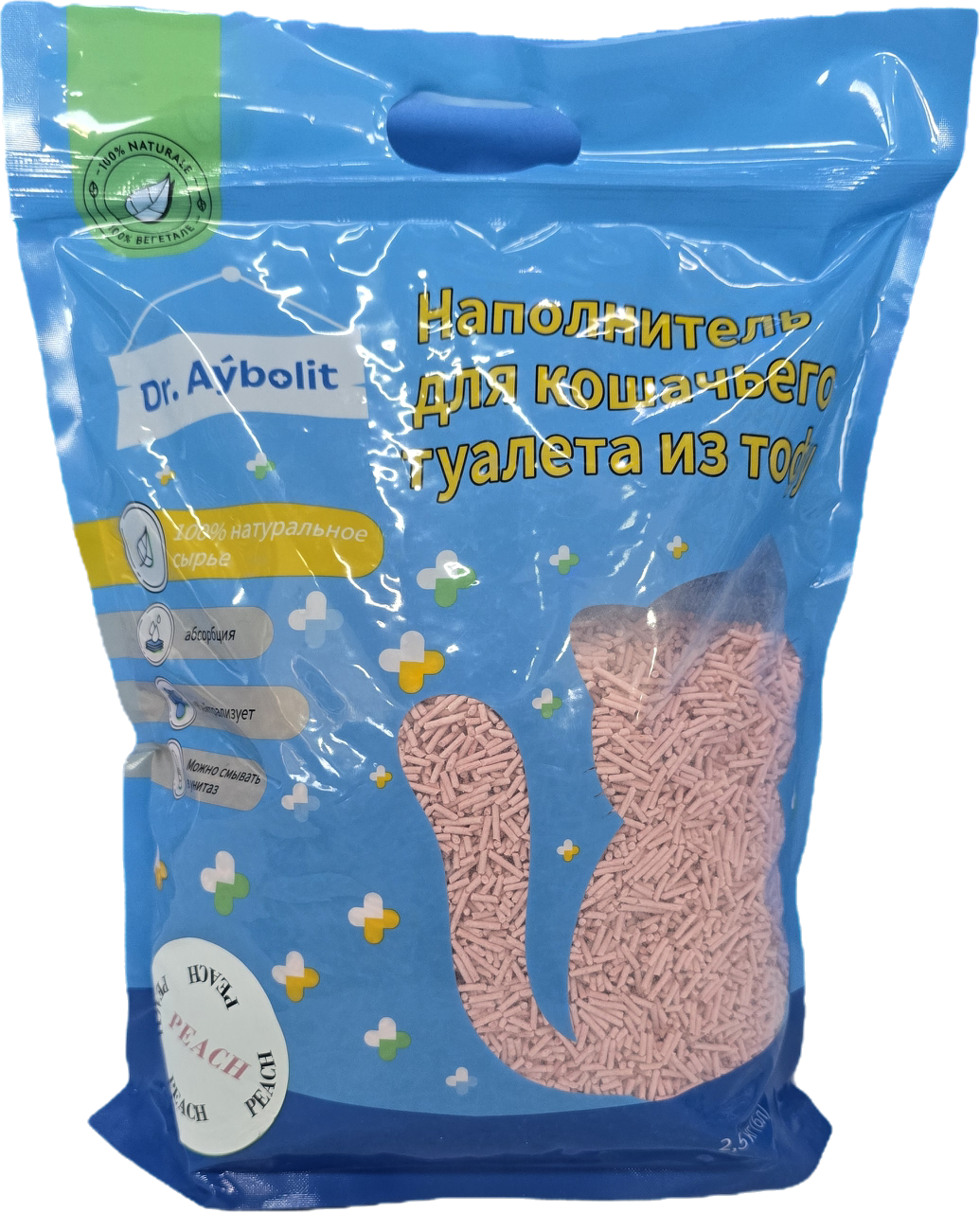 Товар: Наполнитель комкующийся для кошачьего туалета Тофу с запахом персика 6л (2,5кг)