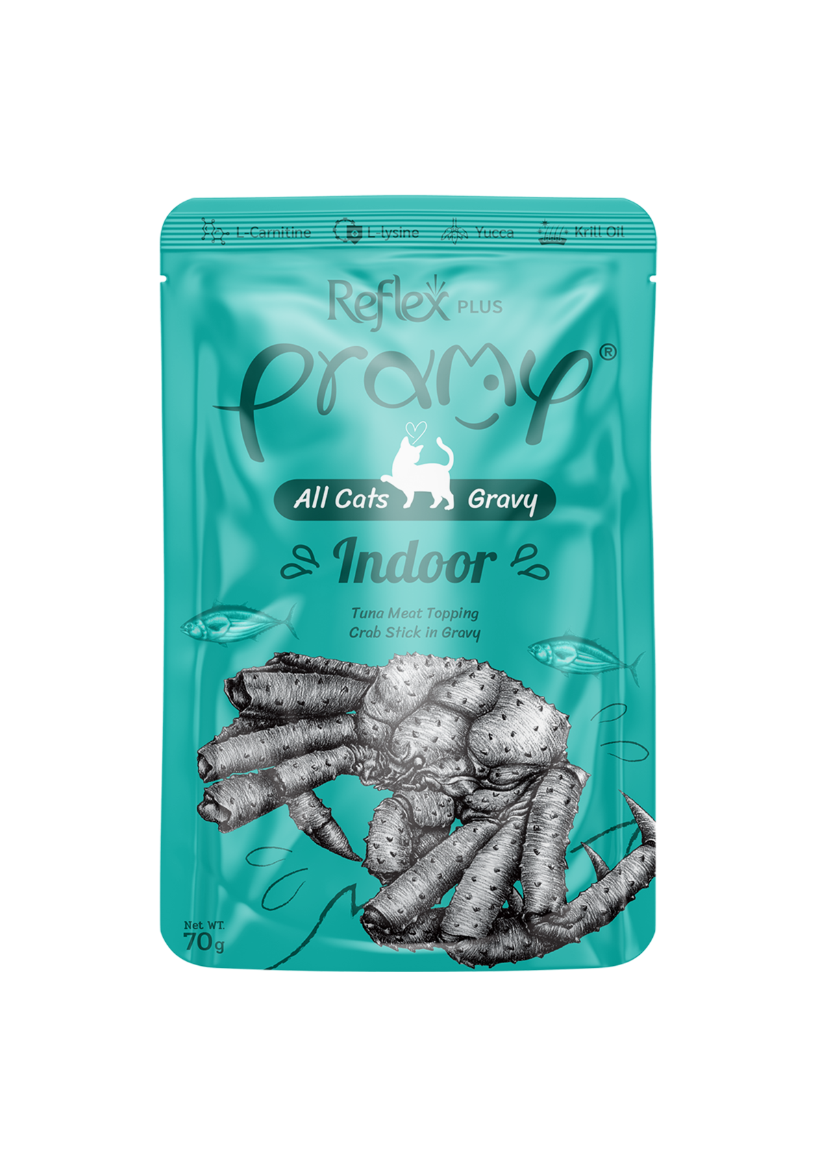 Товар: Pramy влажный корм для домашних кошек с тунцом и крабом в соусе 70гр